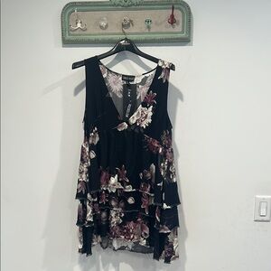 Current Mood Black purple Tiered v neck Mini Dress oversized small women’s new